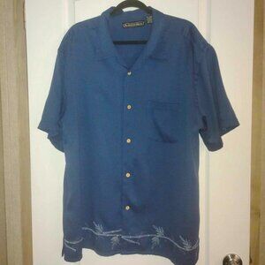The Havanera Co. Mens Short Sleeve Blue Embroidered Button Up Shirt  Sz. XXL